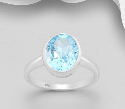 925 Sterling Silver Oval Ring, Decorated with Sky-Blue Topaz