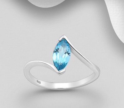 La Preciada - 925 Sterling Silver Solitaire Ring, Decorated with Swiss Blue Topaz
