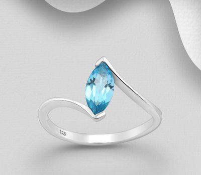 Şəkli böyütmək üçün tiklayın La Preciada - 925 Sterling Silver Solitaire Ring, Decorated with Swiss Blue Topaz