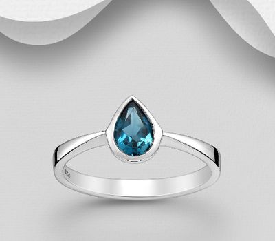 La Preciada - 925 Sterling Silver Droplet Ring, Decorated with London Blue Topaz