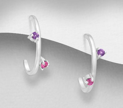 Şəkli böyütmək üçün tiklayın La Preciada - 925 Sterling Silver Push-Back Earrings, Decorated with Pink Sapphire and Amethyst