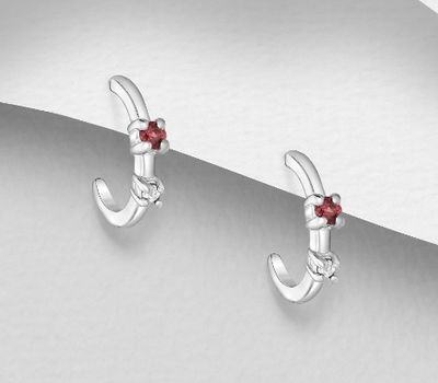 925 Sterling Silver Push-Back Earrings, Decorated with Rhodolite and White Topaz