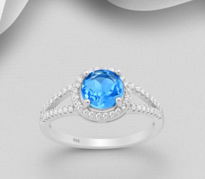 La Preciada - 925 Sterling Silver Ring, Decorated with Swiss Blue Topaz and CZ Simulated Diamonds