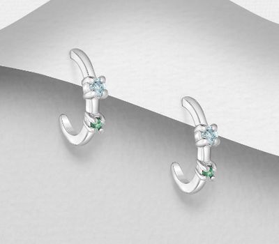 Şəkli böyütmək üçün tiklayın 925 Sterling Silver Push-Back Earrings, Decorated with Emerald and Sky-Blue Topaz