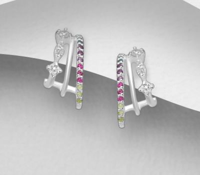 Şəkli böyütmək üçün tiklayın La Preciada - 925 Sterling Silver Push-Back Earrings, Decorated With CZ Simulated Diamonds, Sky-Blue Topaz, Amethyst, Pink Sapphire And Peridot
