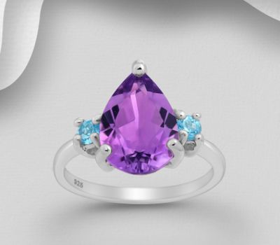 La Preciada - 925 Sterling Silver Ring, Decorated with Pear-Shaped Gemstones