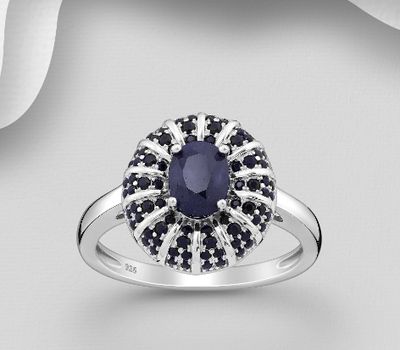 La Preciada - 925 Sterling Silver Ring, Decorated with CZ Simulated Diamonds and Blue Sapphires