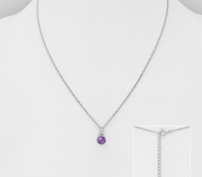 925 Sterling Silver Solitaire Necklace, Decorated with Amethyst