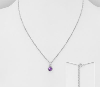 Şəkli böyütmək üçün tiklayın 925 Sterling Silver Solitaire Necklace, Decorated with Amethyst