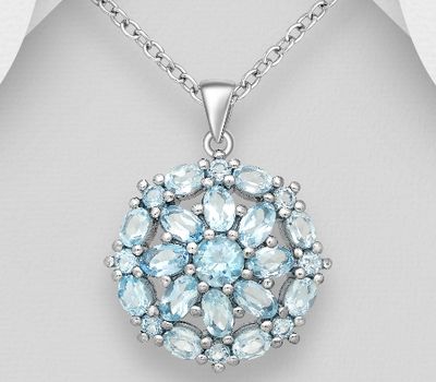925 Sterling Silver Pendant, Decorated with Sky-Blue Topaz