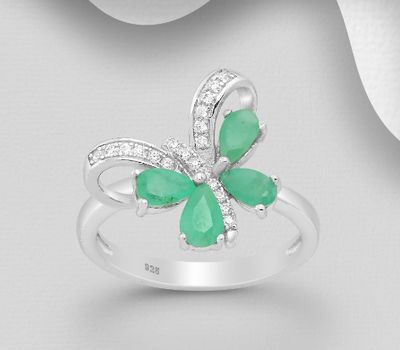 925 Sterling Silver Butterfly Ring, Decorated with CZ Simulated Diamonds and Various Gemstones