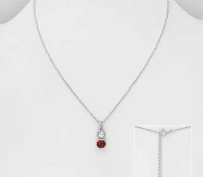 925 Sterling Silver Necklace, Decorated with Garnet and White Topaz