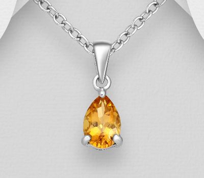 La Preciada - 925 Sterling Silver Solitaire Pendant Decorated with Pear Shape Citrine