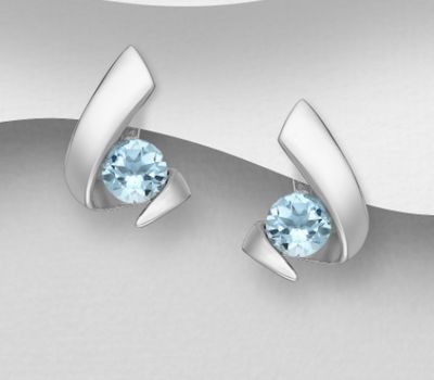 La Preciada - 925 Sterling Silver Omega-Lock Earrings, Decorated with Sky-Blue Topaz