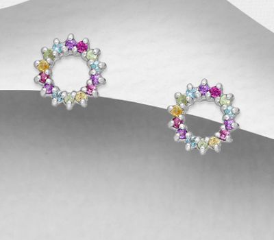 Şəkli böyütmək üçün tiklayın La Preciada 925 Sterling Silver Circle Push-Back Earrings, Decorated with Pink Sapphire, Amethyst, Citrine, Peridot and Sky-Blue Topaz