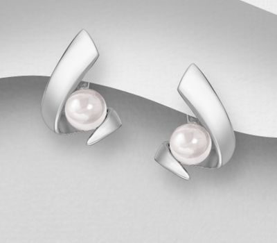 La Preciada - 925 Sterling Silver Omega-Lock Earrings, Decorated with Rose Quartz