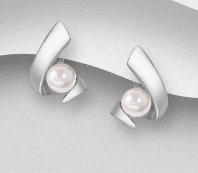 Şəkli böyütmək üçün tiklayın La Preciada - 925 Sterling Silver Omega-Lock Earrings, Decorated with Rose Quartz