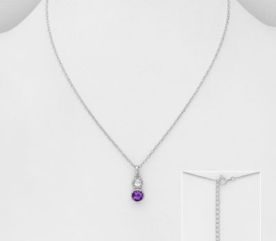 925 Sterling Silver Necklace, Decorated with Amethyst and White Topaz