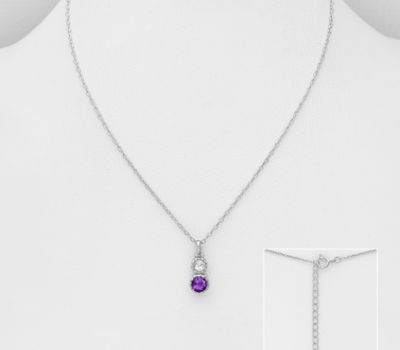 Şəkli böyütmək üçün tiklayın 925 Sterling Silver Necklace, Decorated with Amethyst and White Topaz