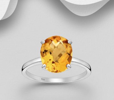 La Preciada - 925 Sterling Silver Solitaire Ring, Decorated with Citrine