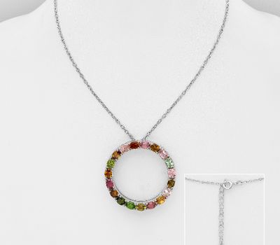925 Sterling Silver Circle Necklace, Decorated with Various Gemstones