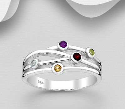 La Preciada - 925 Sterling Silver Ring, Decorated with Amethyst, Citrine, Garnet, Peridot and Sky-Blue Topaz