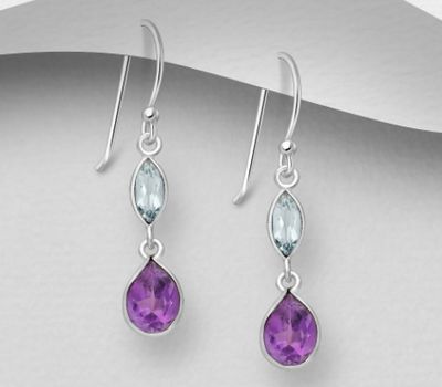 La Preciada - 925 Sterling Silver Hook Earrings, Decorated with Gemstones