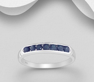 925 Sterling Silver Band Ring, Decorated with Blue Sapphires or Ruby