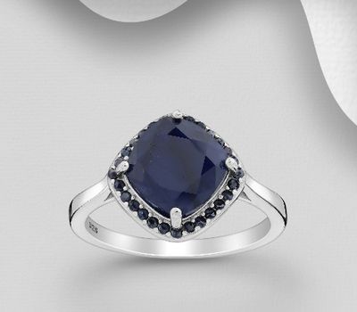 Şəkli böyütmək üçün tiklayın La Preciada - 925 Sterling Silver Rhombus Ring, Decorated CZ Simulated Diamonds and Blue Sapphire