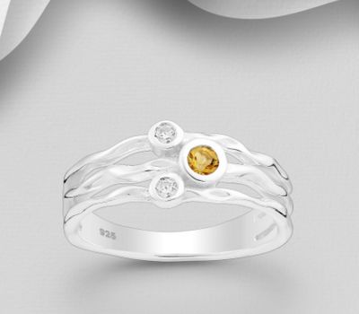 925 Sterling Silver Ring, Decorated with CZ Simulated Diamonds and Citrine