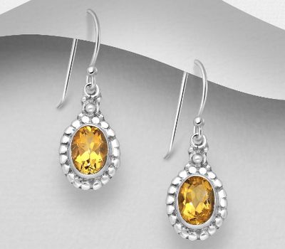 Şəkli böyütmək üçün tiklayın 925 Sterling Silver Oxidized Oval Hook Earrings, Decorated with Gemstones