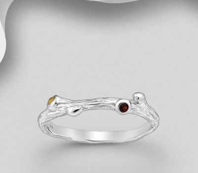 La Preciada - 925 Sterling Silver Branch Ring, Decorated with Citrine and Garnet