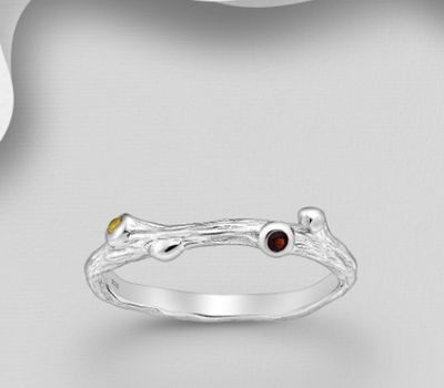Şəkli böyütmək üçün tiklayın La Preciada - 925 Sterling Silver Branch Ring, Decorated with Citrine and Garnet