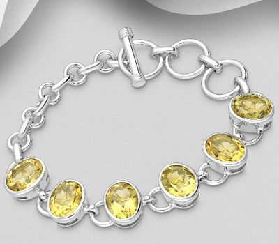 925 Sterling Silver Bracelet, Decorated with Various Gemstones