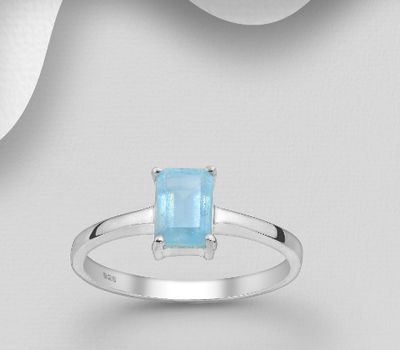 La Perciada - 925 Sterling Silver Ring, Decorated with Rectangle-Cut Aquamarine