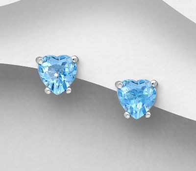 Şəkli böyütmək üçün tiklayın 925 Sterling Silver Heart Push-Back Earrings, Decorated with Swiss Blue Topaz