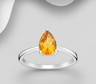 La Preciada - 925 Sterling Silver Ring Decorated with Pear Shape Citrine