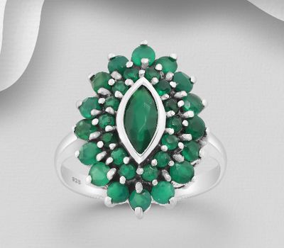 925 Sterling Silver Ring, Decorated with Various Gemstones