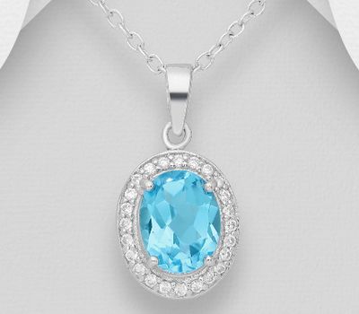 925 Sterling Silver Halo Pendant, Decorated with CZ Simulated Diamonds and Various Gemstones