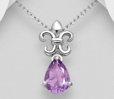 Malın səhifəsinə keç La Preciada - 925 Sterling Silver Fleur De Lis Pendant, Decorated with Various Gemstones
