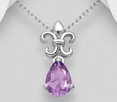 La Preciada - 925 Sterling Silver Fleur De Lis Pendant, Decorated with Various Gemstones