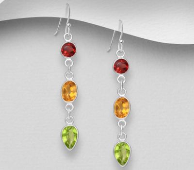 Şəkli böyütmək üçün tiklayın La Preciada - 925 Sterling Silver Hook Earrings, Decorated with Various Gemstones