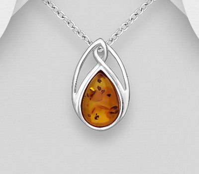 925 Sterling Silver Pendant, Decorated with Baltic Amber