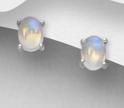La Preciada - 925 Sterling Silver Push-Back Earrings, Decorated with Ethiopian Opal
