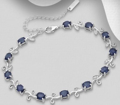 La Preciada - 925 Sterling Silver Adjustable Leaf Bracelet, Decorated with CZ Simulated Diamonds and Various Gemstones