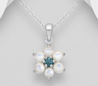 Şəkli böyütmək üçün tiklayın La Preciada - 925 Sterling Silver Flower Pendant, Decorated with London Blue Topaz and Ethiopian Opals