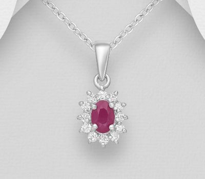Şəkli böyütmək üçün tiklayın 925 Sterling Silver Halo Pendant, Decorated with CZ Simulated Diamonds and Various Gemstones