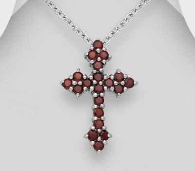 925 Sterling Silver Cross Pendant, Decorated with Various Gemstones