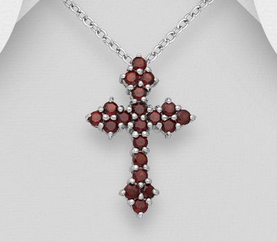 Şəkli böyütmək üçün tiklayın 925 Sterling Silver Cross Pendant, Decorated with Various Gemstones