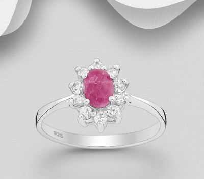 Şəkli böyütmək üçün tiklayın 925 Sterling Silver Halo Ring, Decorated with CZ Simulated Diamonds and Various Gemstones